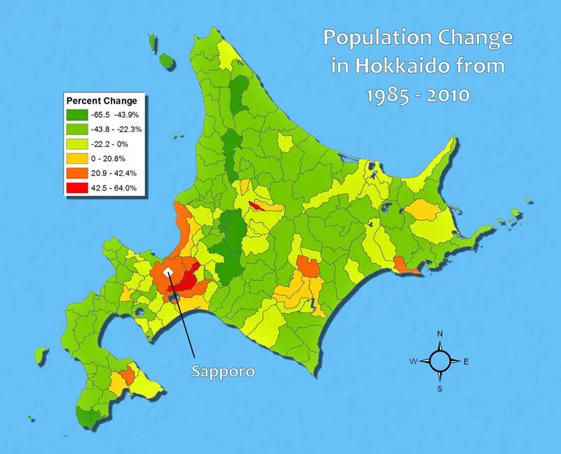 Map: Population Change in Hokkaido, Japan