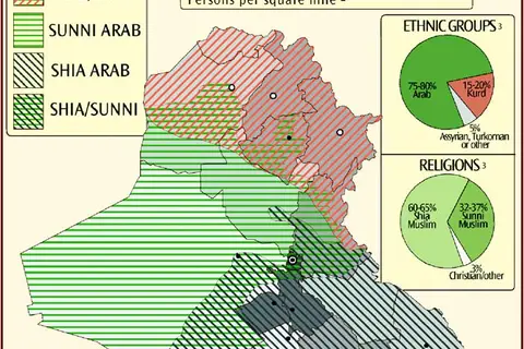 Map: Population density and ethnic regions of Iraq, 2003