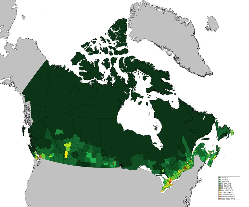 Map: Population Density Map of Canada 2016