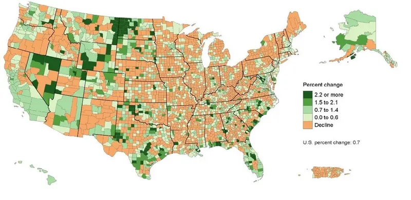Map: Population Growth in the United States between 2011 and 2012