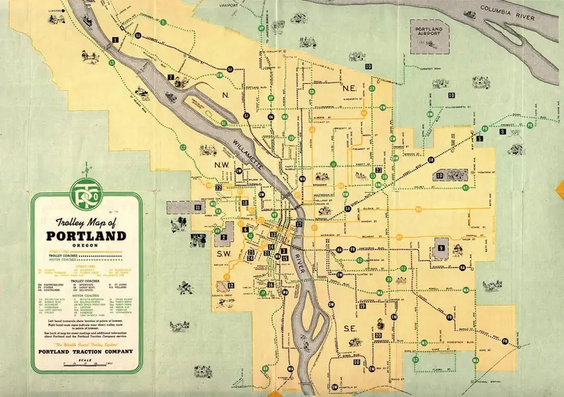 Map: Portland, or Streetcar Network Map, 1943