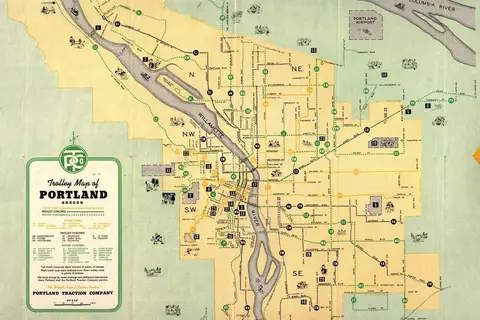 Map: Portland, or Streetcar Network Map, 1943