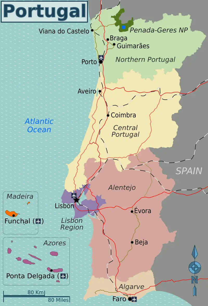 Map: Portugal Regions Travel Map En