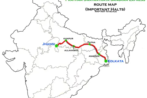 Map: Pratham Swatrantata Sangram Express Kolkata Jhansi Route Map