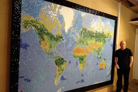 Map: Programmer spends two years creating a world map out of 333,000 tiny pieces of hand cut glass