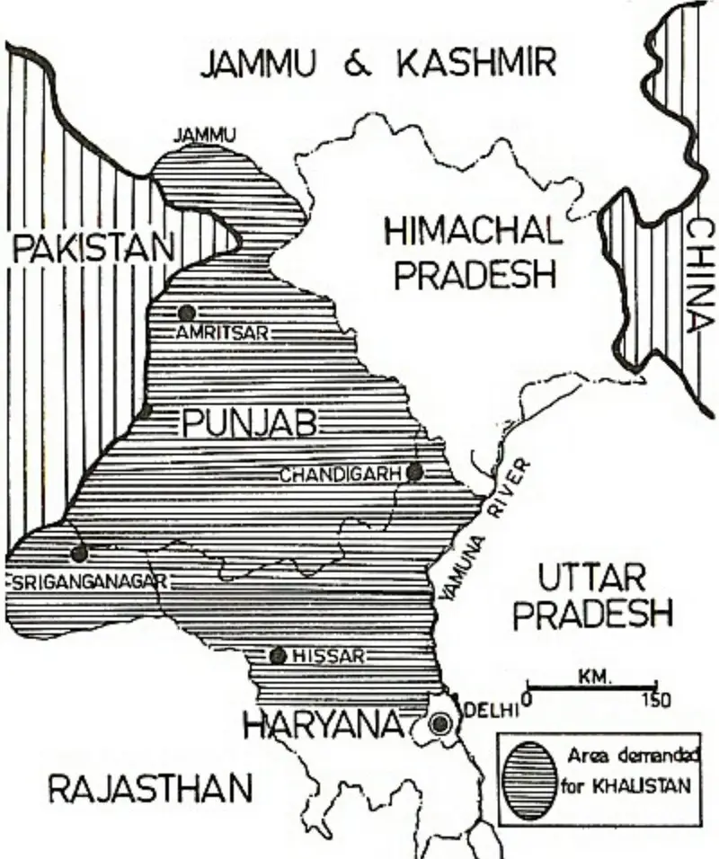 Map: Proposed Map of Khalistan