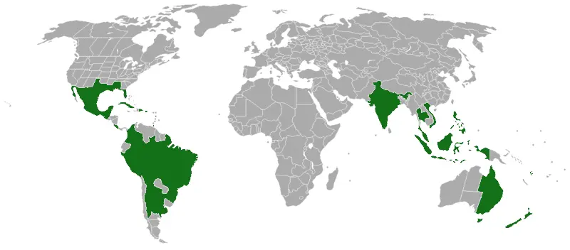 Map: Psilocybecubensisrange Map