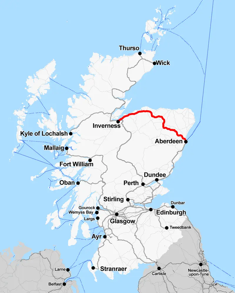 Map: Rail Map Scotland Invernessaberdeen Line