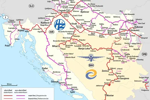 Map: Railway Map of Croatia and Bosnia and Herzegovina