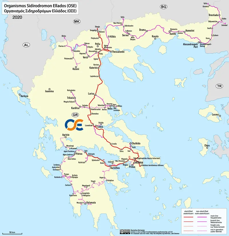 Map: Railway Map of Greece