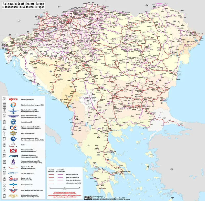 Map: Railway Map of South East Europe