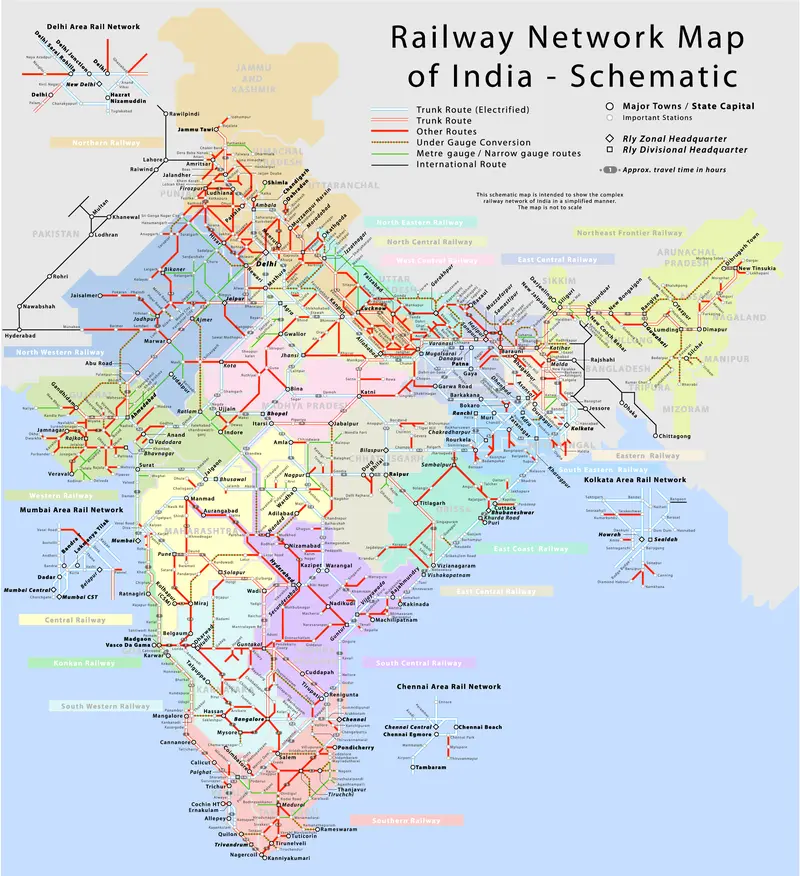 Map: Railway Network Map of India Schematic