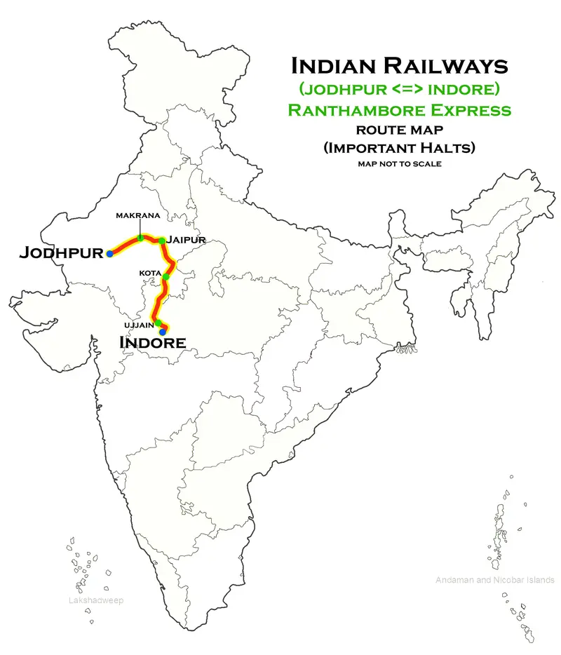 Map: Ranthambore Express Jodhpur Indore Route Map
