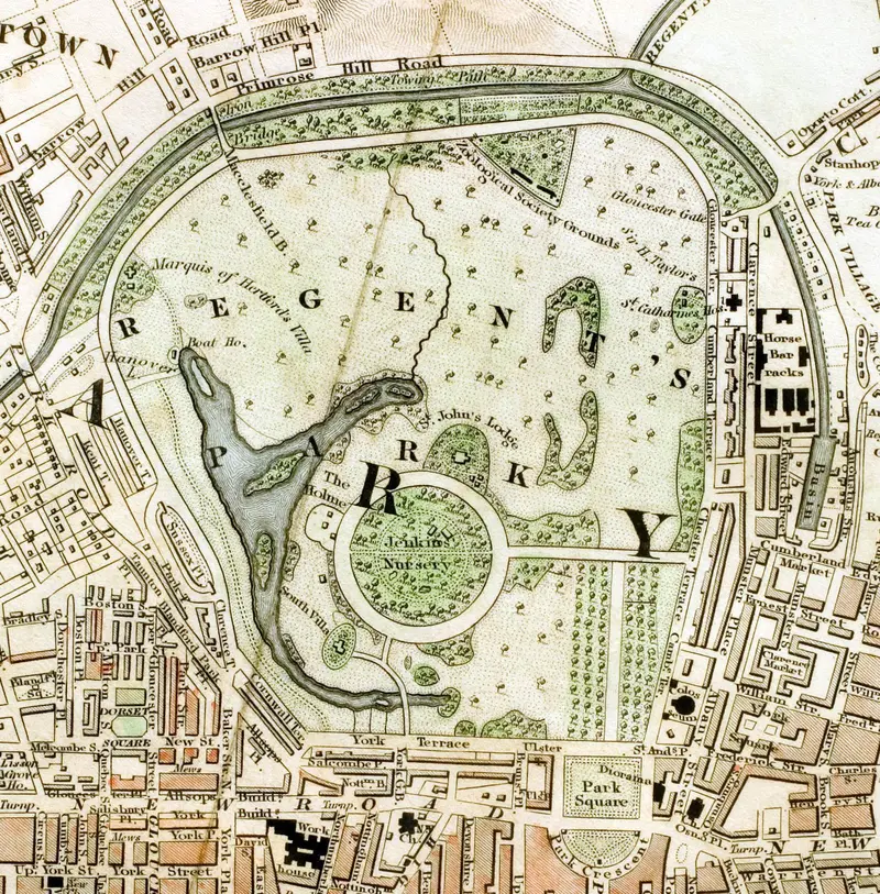Map: Regents Park London from 1833 Schmollinger Map