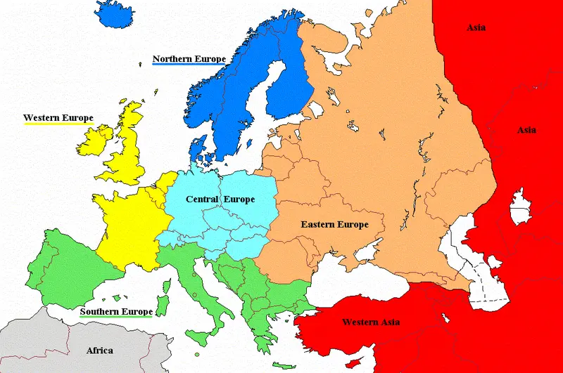 Map: Regions of Europe Map