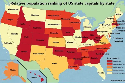 Map: Relative population ranking of state capitals in each US state