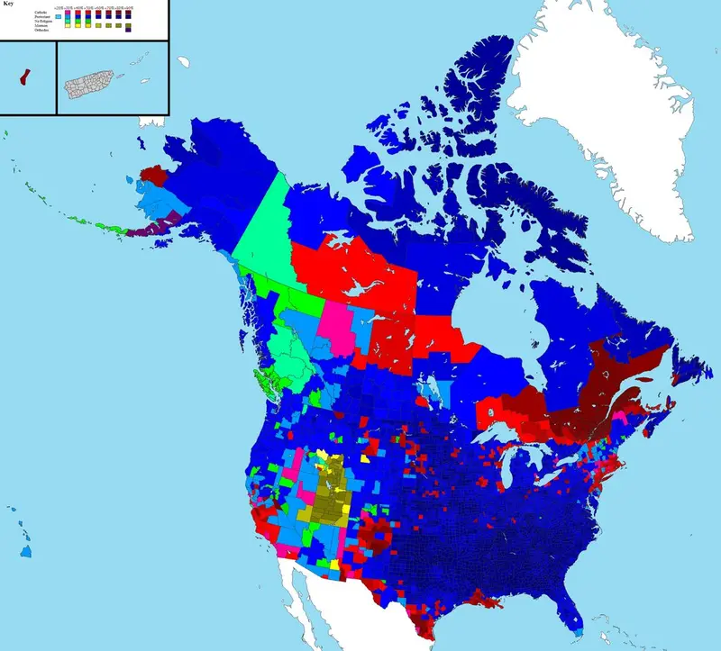 Map: Religion by county in USA and Canada