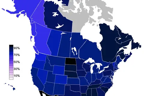 Map: Religiosity in North America, 2001