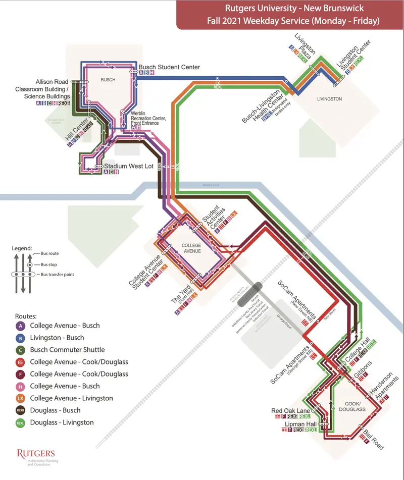 Map: Rutgers New Brunswick Bus System Map Fall 2021