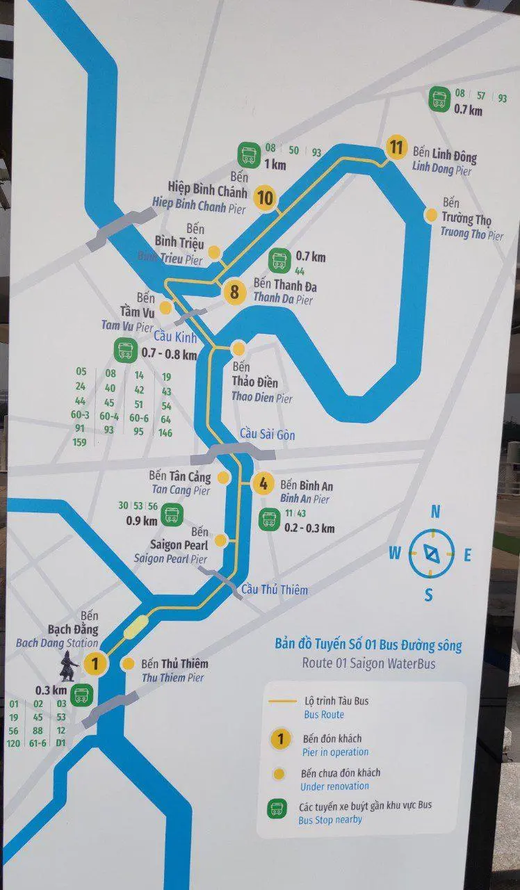 Map: Sai Gon Water Bus Line 1 Map in the Bach Dang Station