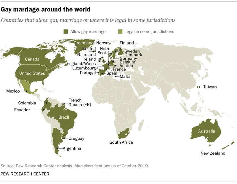 Map: Same-sex marriage and civil unions in South America