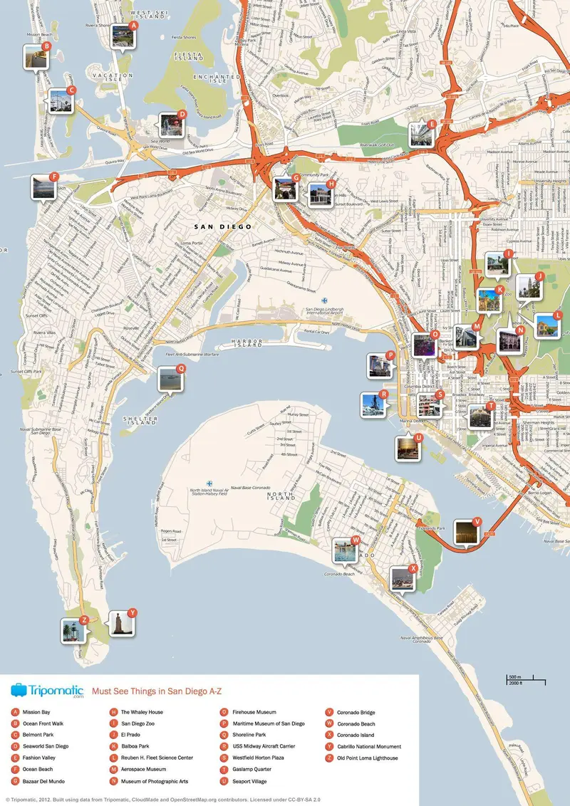 Map: San Diego Printable Tourist Attractions Map