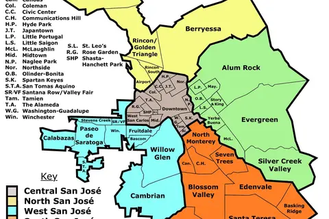 Map: San Jose California Map of City Regions Districts