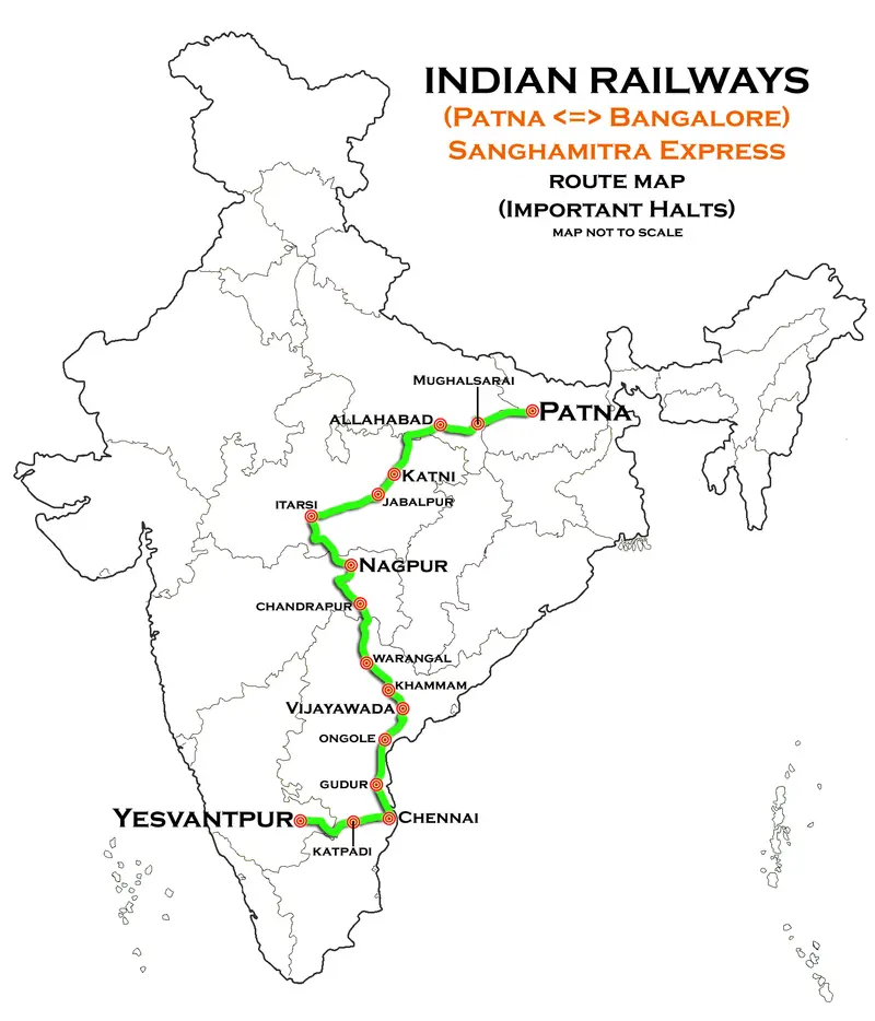 Map: Sanghamitra Express Patna Bangalore Route Map