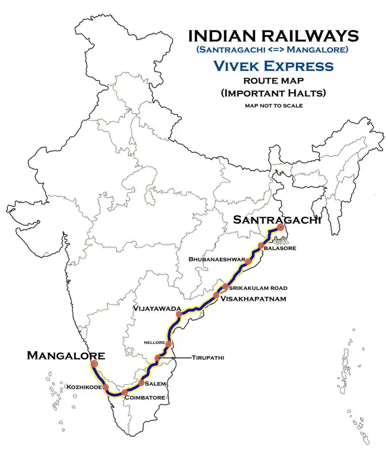Map: Santragachi Mangalore Vivek Express Route Map