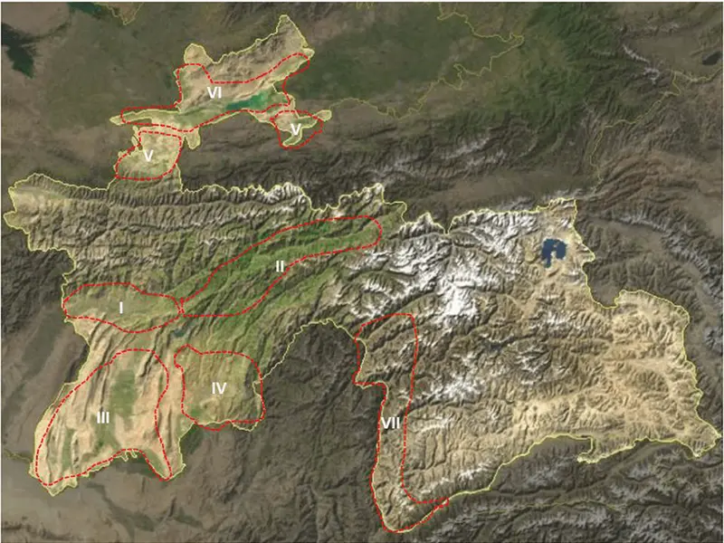 Map: A satellite map of Tajikistan borders overlaid