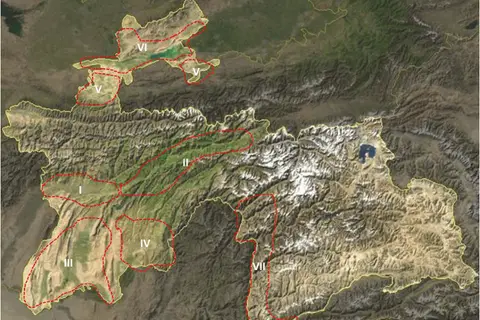 Map: A satellite map of Tajikistan borders overlaid