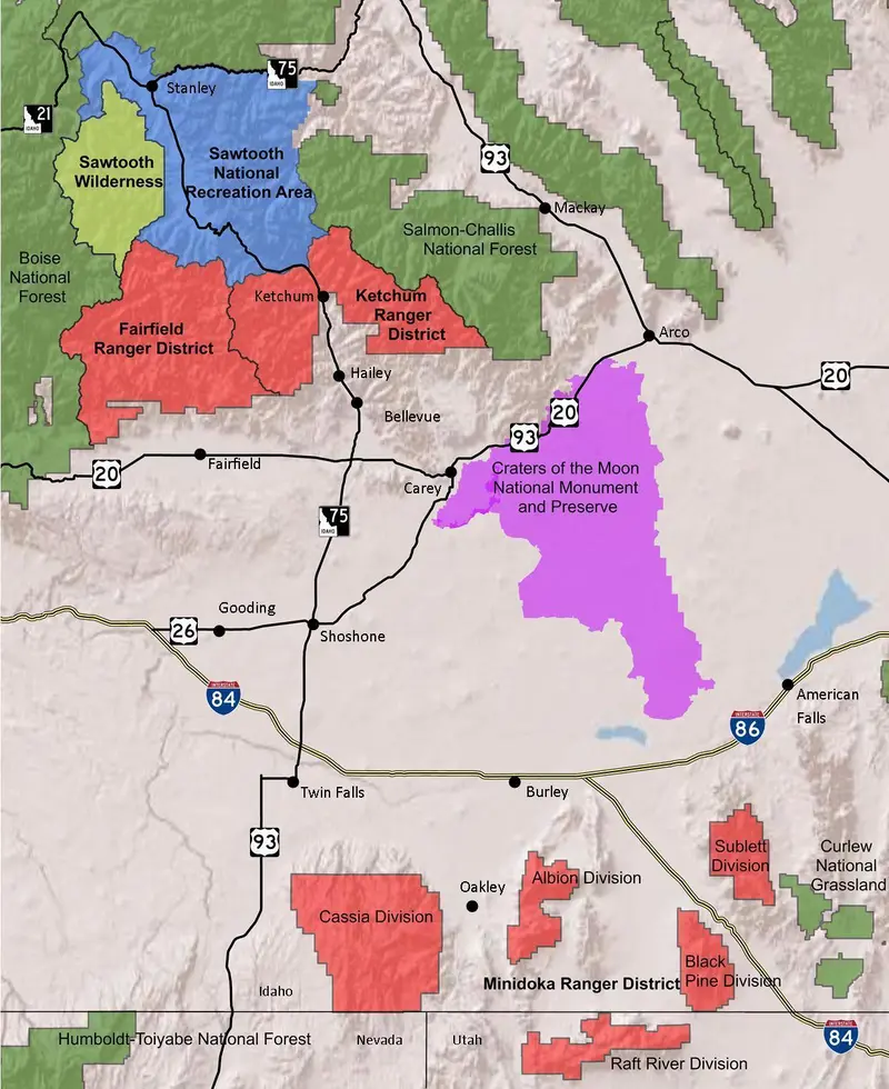 Map: Sawtooth National Forest Map with Roads