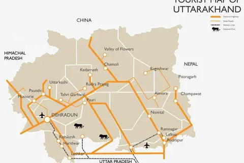 Map: Schematic Tourist Map of Uttarakhand
