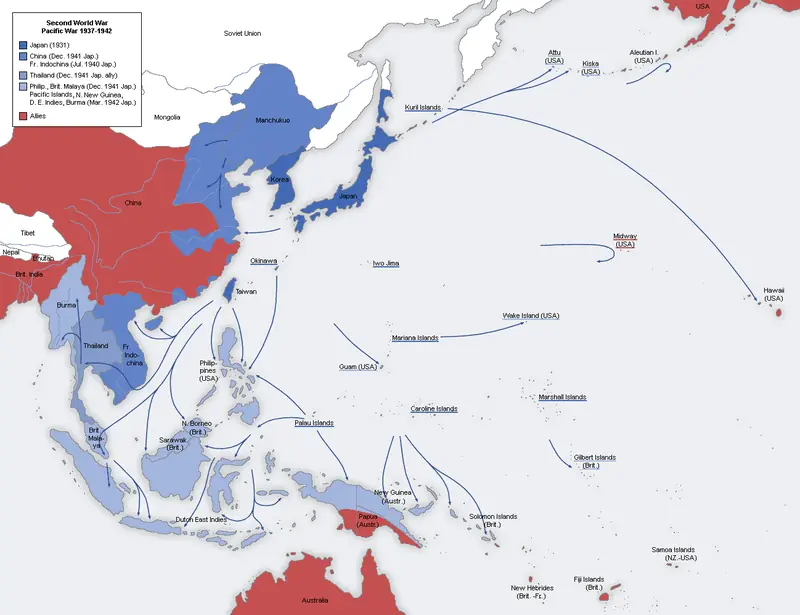 Map: Second World War in Asia, 1937–1942: Map
