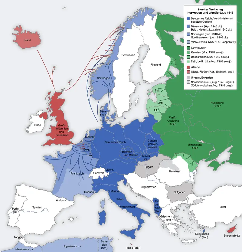 Map: Second World War Europe 1940 Map de