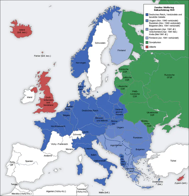 Map: Second World War Europe 1941 Map de