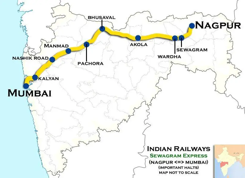 Map: Sewagram Express Nagpur Mumbai Route Map