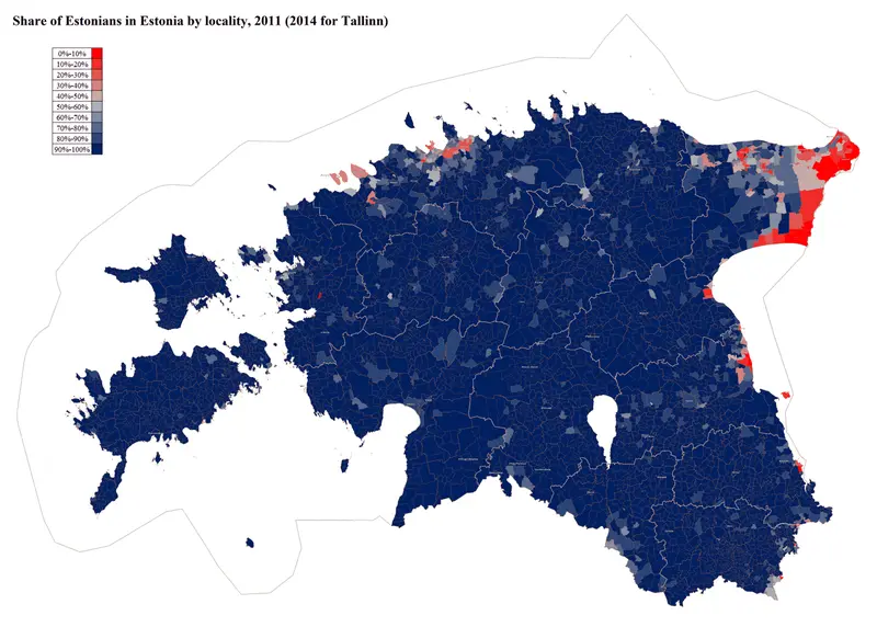 Map: Share of Estonians in Estonia