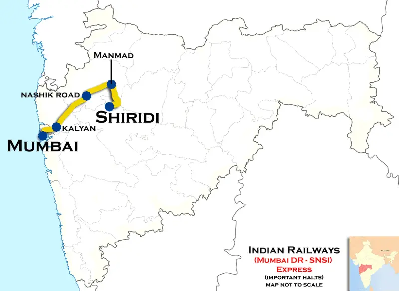 Map: Shiridi Mumbai Express Via Manmad Route Map