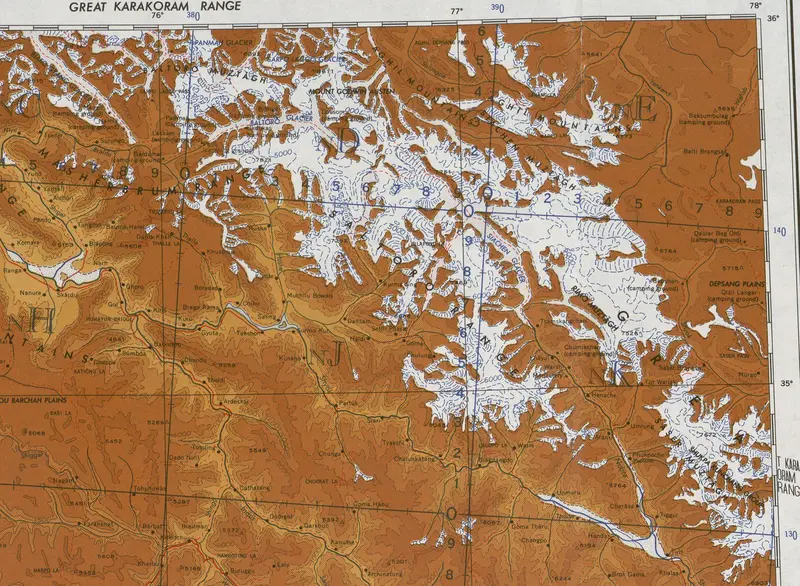 Map: Siachen Glacier Baltoro Glacier and Mount Godwin Austen Map Detail from Txuoclc6654394Ni435Thed Cropped