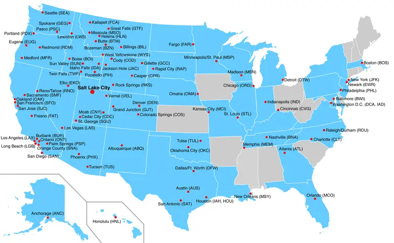 Map: Slc Airport Nonstop Map 2014