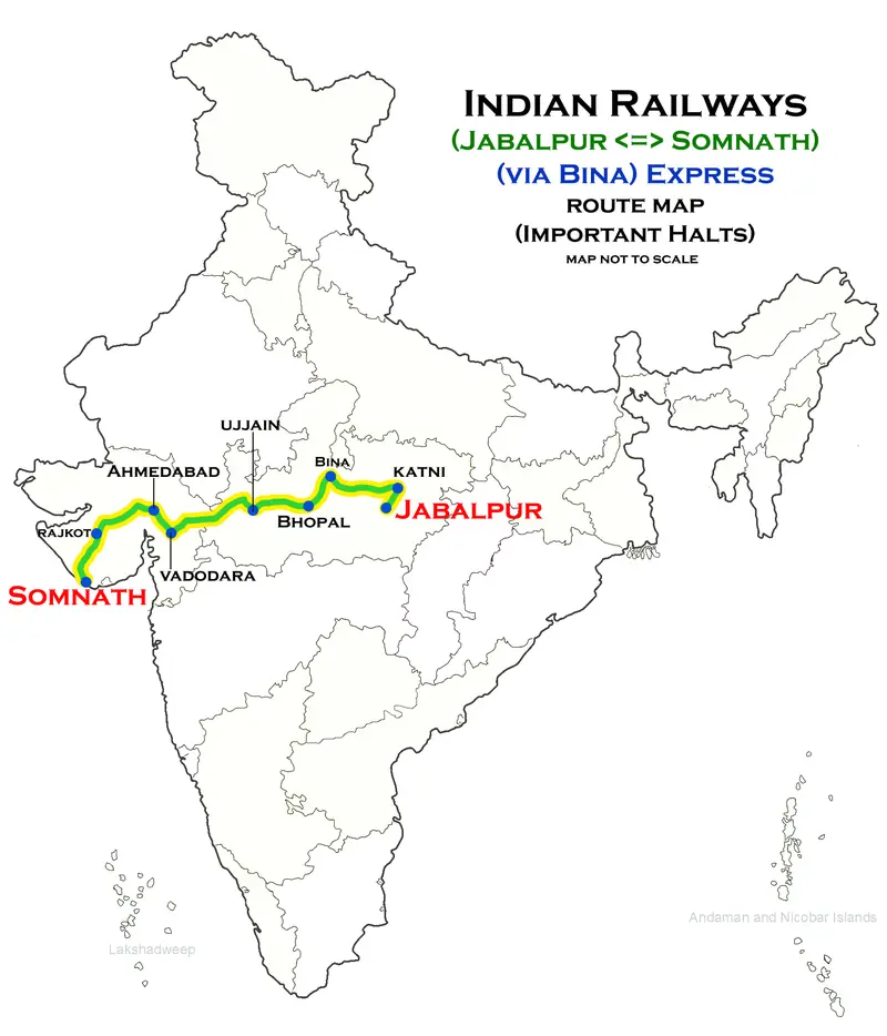 Map: Somnath Jabalpur Express Via Bina Route Map