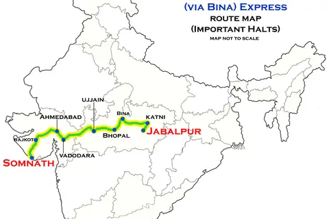 Map: Somnath Jabalpur Express Via Bina Route Map