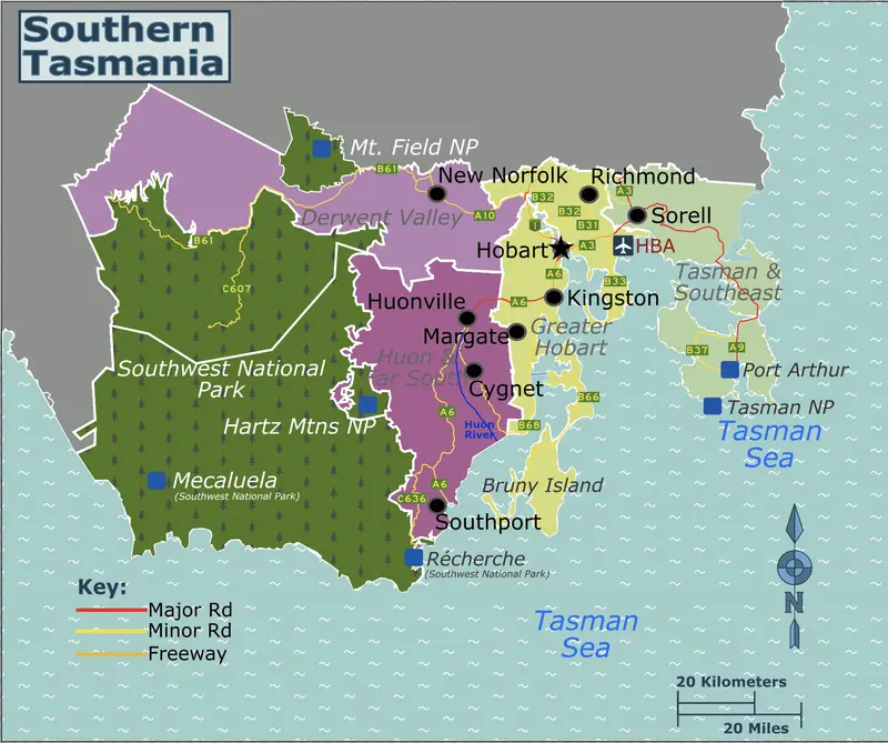 Map: Southern Tasmania Regions Map
