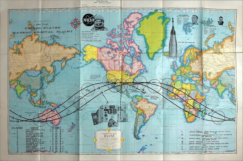 Map: Souvenir map of the first United States Manned Orbital Flight (1962).
