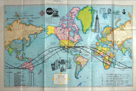 Map: Souvenir map of the first United States Manned Orbital Flight (1962).