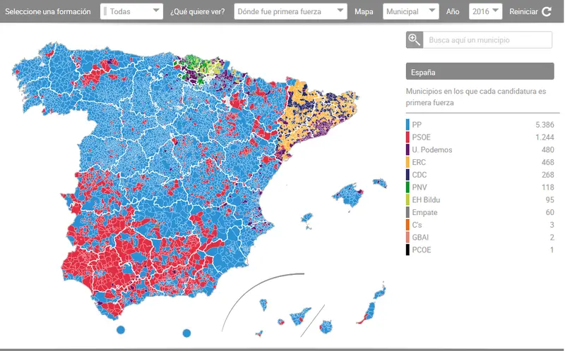 Map: Spanish general election results by municipalities