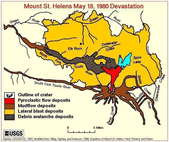 Map: St Helens Map Showing 1980 Eruption Deposits