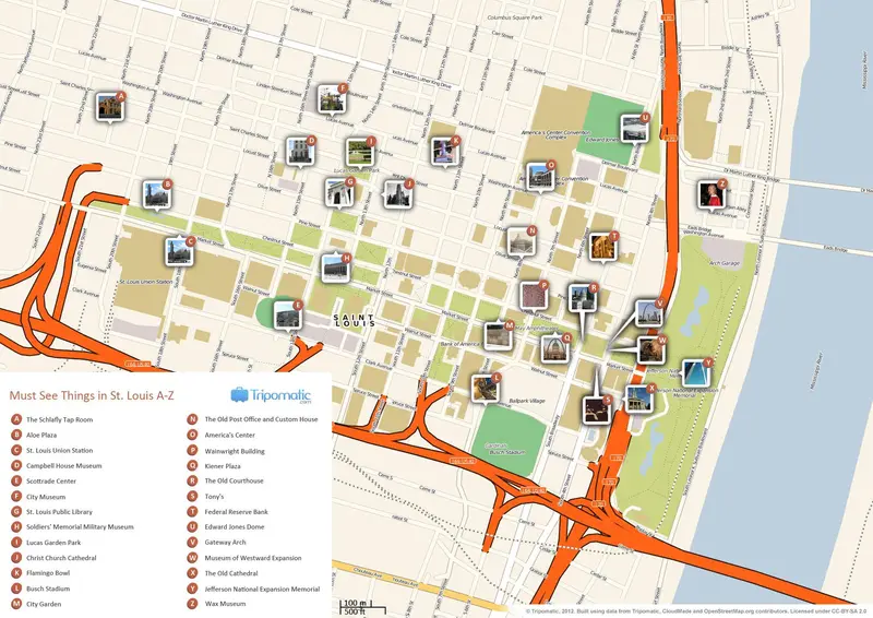 Map: St Louis Printable Tourist Attractions Map