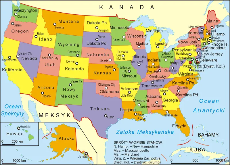 Map: Stany Zjednoczonemapa Administracyjna